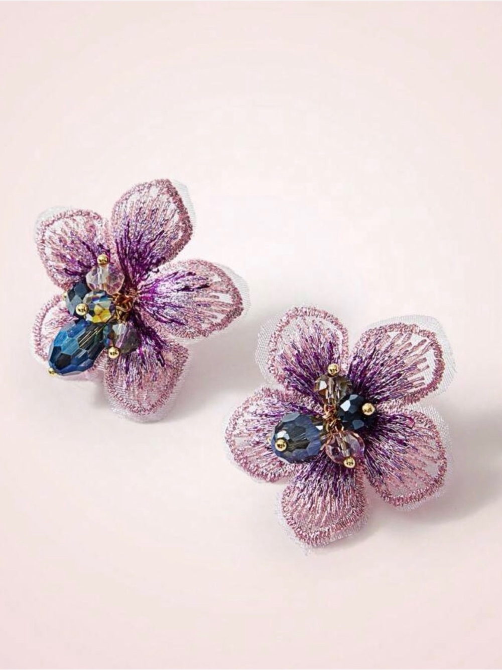 Fashion Jewelry Lavender Floral Crystal Statement Earrings